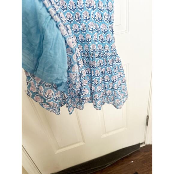 Emerson Fry Dress Womens Medium Large Blue Floral Tiered Ruffle V-Neck Boho - Picture 5 of 6